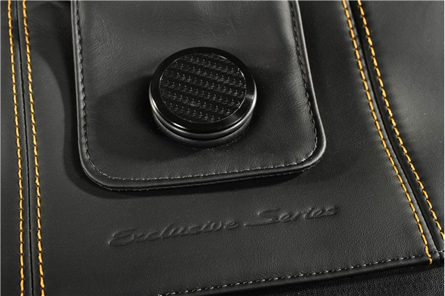 Travel bags set (complete), Exclusive Series, leather black with coloured stitching gold