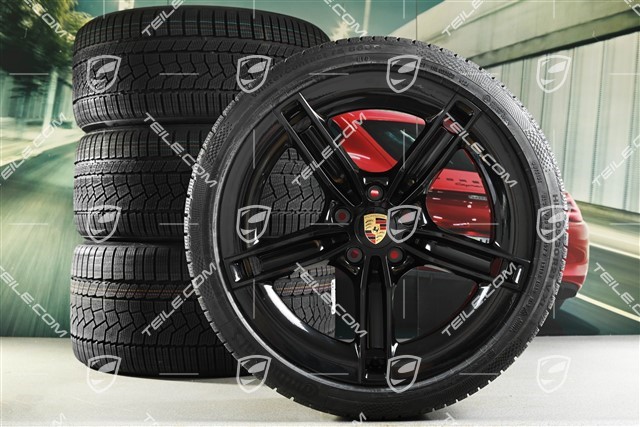 21" Mission E Design Winterräder Satz, Felgen 9,5J x 21 ET60 + 11,5J x 21 ET66 + NEUE Continental Winter Contact TS860 S Winterreifen 265/35 R21 + 305/30 R21, schwarz hochglanz