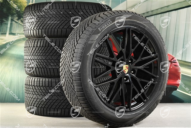 21" koła zimowe RS Spyder Design, komplet, felgi 9,5J x 21 ET46 + 11,0J x 21 ET58 + opony zimowe Pirelli 285/45 R21 + 305/40 R21, z czujnikami ciśnienia, czarny wysoki połysk