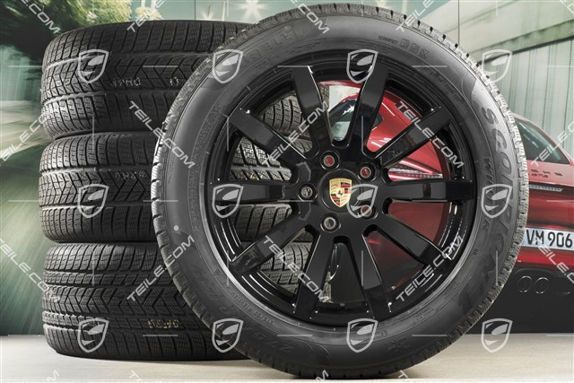 19" koła zimowe Cayenne S, komplet, felgi 8,5J x 19 ET47 + 9,5J x 19 ET54 + NOWE opony zimowe Pirelli 255/55 R19 + 275/50 R19, z czujnikami ciśnienia, czarny wysoki połysk