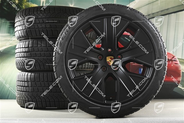 20" koła zimowe Turbo Aero, komplet, felgi 9J x 20 ET54 + 11J x 20 ET60 + NOWE opony zimowe Pirelli 245/45 R20 + 285/40 R20, czarny satynowy półmat