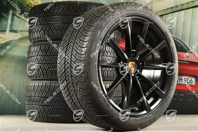 19" Boxster S koła zimowe komplet, felgi 8J x 19 ET57 + 10J x 19 ET45 + NOWE opony zimowe Michelin Pilot Alpin 4: 235/40 R19 + 265/40 R19, czarny satynowy półmat