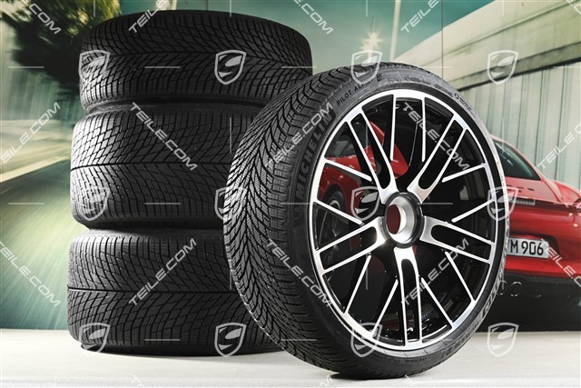 20+21" 911 Turbo S Winterräder Satz, Felgen 8,5J x 20 ET40 + 11,5 x 21 ET62 + Michelin Winterreifen 245/35 R20 + 315/30 R21, schwarz hochglanz + glanzgedrecht