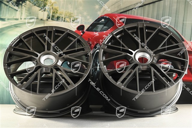 21" Felgi Panamera Turbo S, komplet, centralnie mocowane, 9,5J x 21 ET71 + 10,5J x 21 ET71, Turbonite