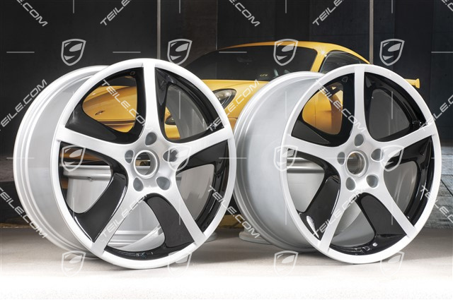 20" Felgensatz Cayenne SportTechno, vo. 9" + hi. 10", silber + schwarz hochglanz
