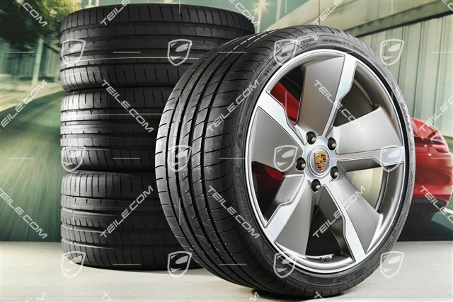 21" Exclusive Design Sommerräder Satz, Felgen 9,5J x 21 ET60 + 11,5J x 21 ET66 + Goodyear Sommerreifen 265/35 R21 + 305/30 R21, platinum seidenmatt