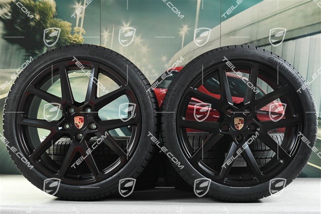 21" Panamera SportDesign Koła zimowe, komplet, felgi 9,5J x 21 ET71 + 10,5J x 21 ET71 + opony zimowe Continental 275/35 R21 + 315/30 R21, czarny satynowy półmat
