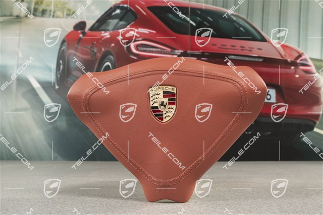 Airbag für 3-Speichen Lenkrad, Leder "Boxster" rot, mit farbigem Wappen