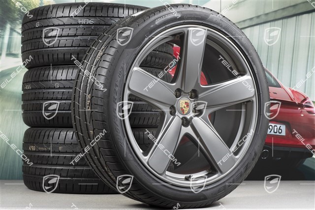21-inch "Sport Classic" summer wheels set, rims 9J x 21 ET26 + 10J x 21 ET19 + NEW summer tyres 265/40 R 21 + 295/35 R 21, with TPMS, platinum satin matt
