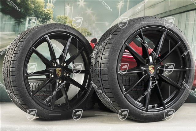 20"+21" koła zimowe Carrera S, komplet, felgi 8,5J x 20 ET53 + 11J x 21 ET66 + opony zimowe Continental 245/35 R20 + 295/30 R21, czarny satynowy mat
