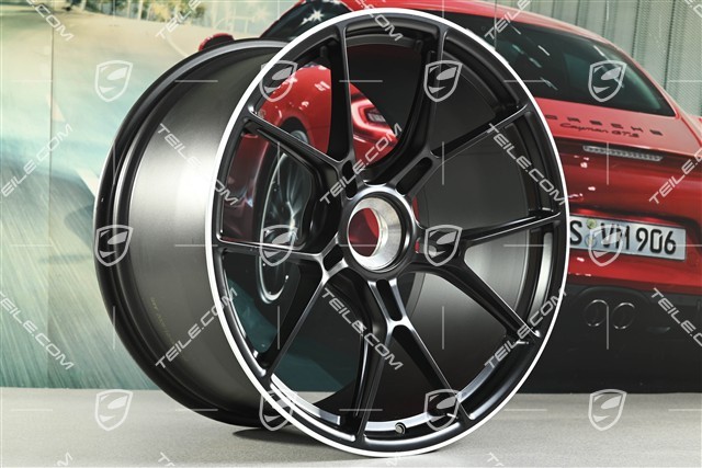 20"+21" GT3 komplet felg, 9,5J x 20 ET46 + 12J x 21 ET45, czarny satynowy półmat + biały rant