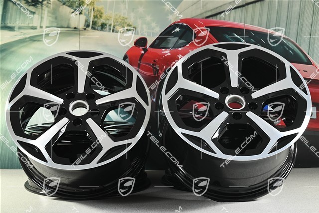 20" Taycan Offroad Design Felgensatz, 9J x 20 ET54 + 11J x 20 ET60, schwarz hochglanz mit glanzgedrehter Stirnf