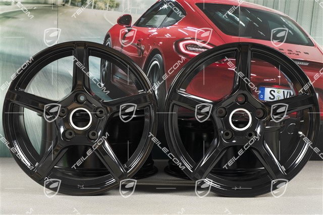 18" Komplet felg Boxster IV, 8J x 18 ET57 + 9,5J x 18 ET49, czarny wysoki połysk