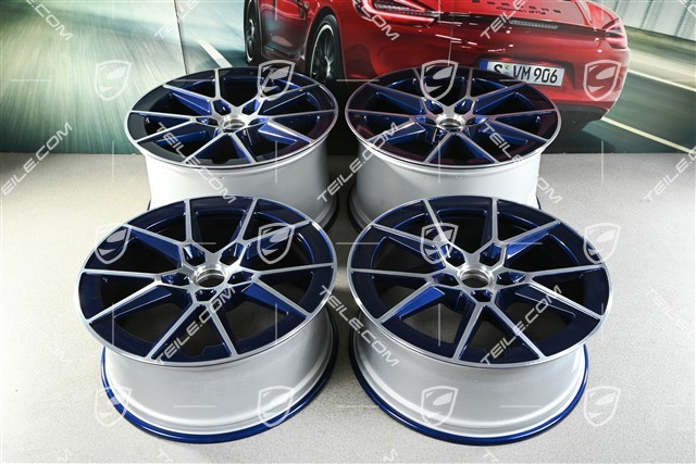 20+21" Carrera S Felgensatz, 8,5J x20 ET50 + 11,5J x 21 ET79, Enzian Blau Metallic