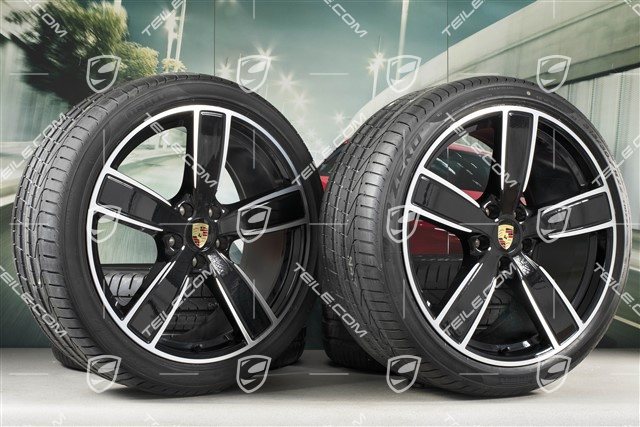 22" Cayenne Coupé Koła letnie Sport Classic, komplet, felgi 10J x 22 ET48 + 11,5J x 22 ET52 + NOWE opony letnie Pirelli 285/35 R22 + 315/30 R22, z czujnikami ciśnienia, czarny wysoki połysk