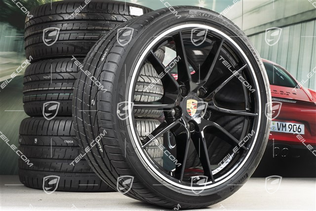 20" Sommerräder Satz Carrera S III, Felgen 8,5J x 20 ET51 + 11J x 20 ET52 + Reifen 245/35 ZR20 + 305/30 ZR20, mit RDK-Sensoren, Schwarz Hochglanz