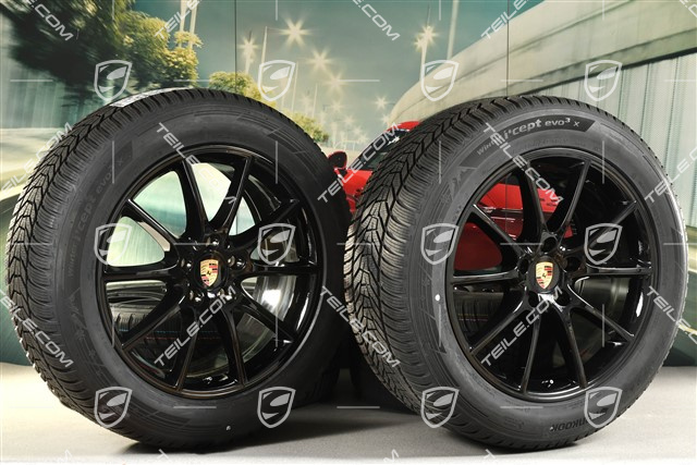 20" koła zimowe Cayenne COUPE Design, komplet, felgi 9J x 20 ET50 + 10,5J x 20 ET55 + opony zimowe Hankook 255/55 R20 + 295/45 R20, z czujnikami ciśnienia, czarny wysoki połysk