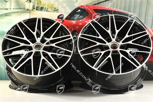 21" Komplet felg Cayenne RS Spyder Design, 11J x 21 ET58 + 9,5J x 21 ET46, czarny wysoki połysk