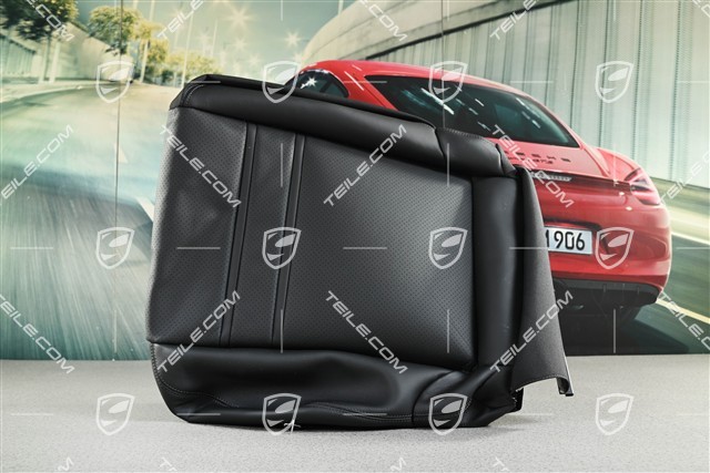 Front sport seat upholstery / cover, Leather, lower part / cushion, Black, L