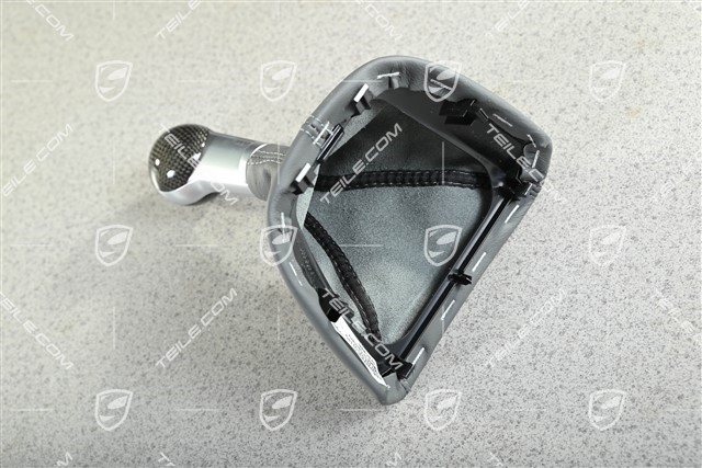 Turbo, Schalthebelknopf, Steingrau Leder / Aluminium mit Carbon, 6-gang schaltgetriebe