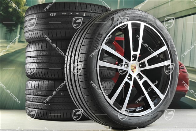 22-inch summer wheel set Cayenne Coupé Sport Design, wheel rims 10J x 22 ET48 +11,5J x 22 ET52 + NEW Pirelli summer tyres 285/40 R22 + 315/35 R22, black high gloss