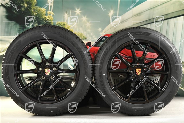 20" koła zimowe Cayenne COUPE Design, komplet, felgi 9J x 20 ET50 + 10,5J x 20 ET55 + opony zimowe Hankook 255/55 R20 + 295/45 R20, z czujnikami ciśnienia, czarny wysoki połysk