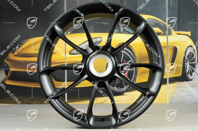 20"+ 21" GT3RS Felgensatz, mit GT3RS Schriftzug, 9,5J x 20 ET50 + 12,5J x 21 ET48, schwarz seidenmatt