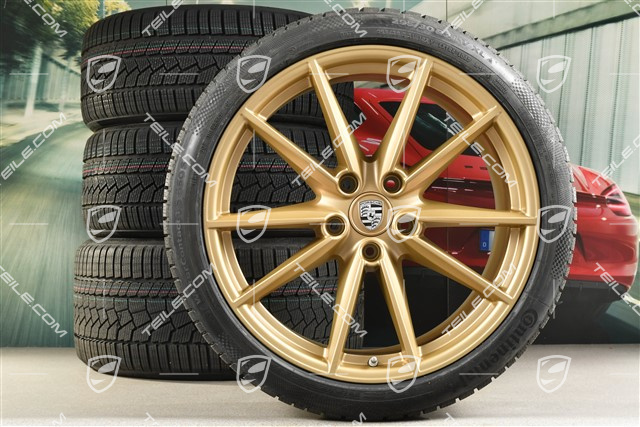 20"+21" koła zimowe Carrera S, komplet, felgi 8,5J x 20 ET53 + 11J x 21 ET66 + NOWE opony zimowe Continental 245/35 R20 + 295/30 R21, Aurum złoty satynowy mat