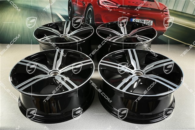 22" felgi Macan Exclusive Design, komplet, 9J x 22 ET29 + 11J x 22 ET47, czarny wysoki połysk