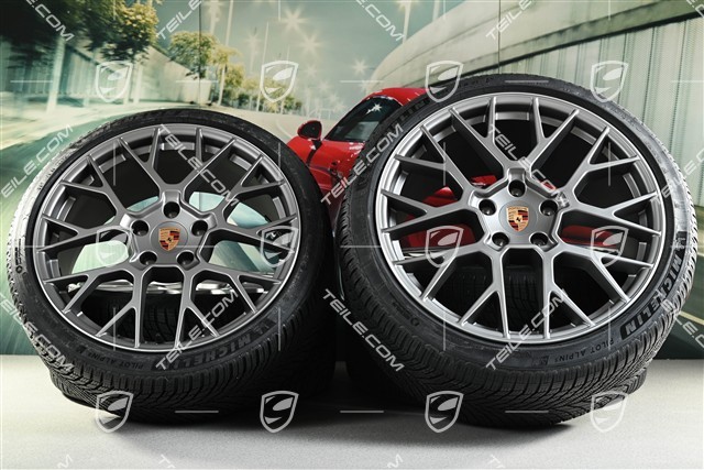 20"+21" RS Spyder Design winter wheel set, wheel rims 8,5J x 20 ET50 + 11J x 21 ET82 + NEW Michelin winter tyres 245/35 R20 + 305/30 R21, with TPMS, Darksilver