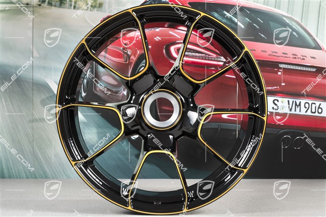 20" Felgi centralnie mocowane, komplet, 911 Turbo S Exclusive Design, 9J x 20 ET51 + 11,5J x 20 ET56, czarna/złoto-żółta