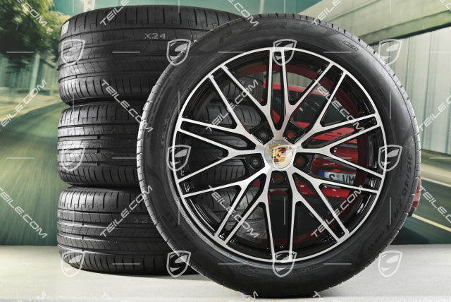 21-inch Cayenne RS Spyder Design summer wheel set, rims 9,5J x 21 ET46 + 11,0J x 21 ET58 + NEW Pirelli P Zero summer tyres 285/45 R21 + 315/40 R21, with TPMS, black high gloss