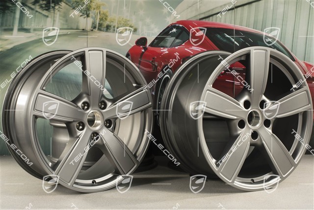 20-inch wheel rim set, Cayenne Sport Classic Comfort, 9J x 20 ET50 + 10,5J x 20 ET55, Platinum satin-matt