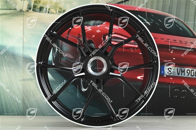 20"+21" GT3 komplet felg, 9,5J x 20 ET46 + 12J x 21 ET45, czarny satynowy półmat + biały rant