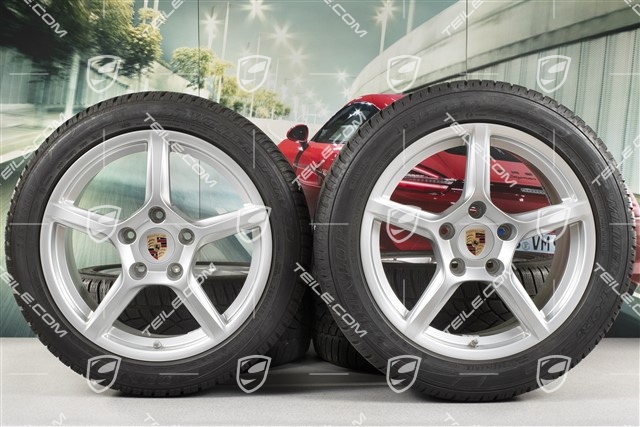 18" Boxster Winterräder Satz, 8J x 18 ET57 + 9J x 18 ET47 + Winterreifen Dunlop 235/45 R18 + 265/45 R18, mit RDK-Sensoren