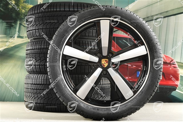 22-inch winter wheel set Cayenne Exclusive Design Sport, wheel rims 10J x 22 ET48 +11,5J x 22 ET52 + NEW Continental winter tyres 285/40 R22 + 315/35 R22, black high gloss