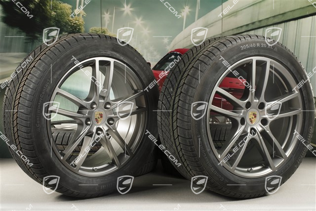20-inch Cayenne COUPE Sport winter wheel set, rims 9J x 20 ET50 + 10,5J x 20 ET55 + Continental winter tyres 275/45 R20 + 305/40 R20, with TPMS, Platinum satin matt