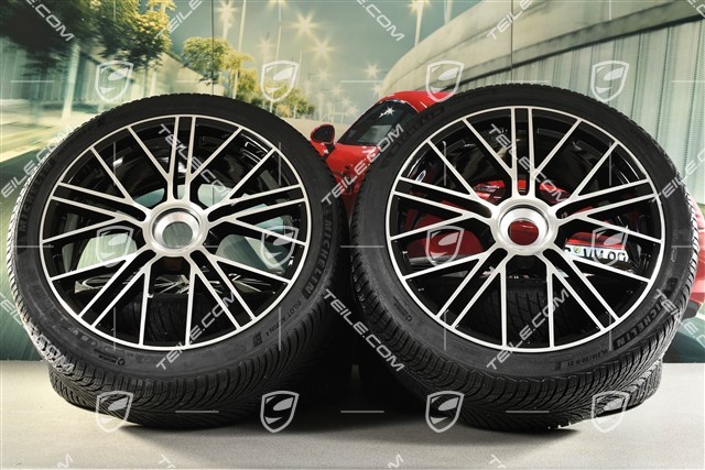 21-inch Panamera Turbo S Winter wheel set, central lock, wheel rims 9,5J x 21 ET71 + 10,5J x 21 ET71 + NEW Michelin Pilot Alpin 5 winter tyres 275/35 R21 + 315/30 R21, black high gloss