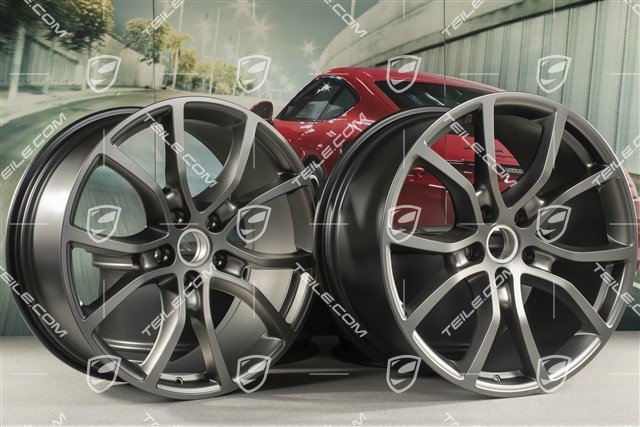 21" Komplet felg Cayenne Exclusive Design, 11J x 21 ET49 + 9,5J x 21 ET46, do Cayenne Coupé, Platinum satynowy półmat