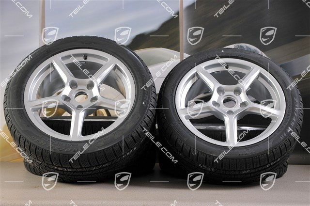 18" Boxster Winterräder Satz, 8J x 18 ET57 + 9J x 18 ET47 + NEUE Winterreifen Pirelli Sottozero II 235/45 R18 + 265/45 R18, mit RDK-Sensoren