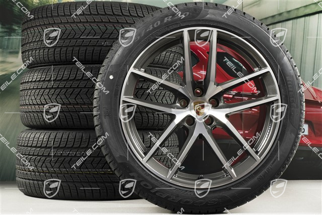 20-inch "Macan S" winter wheels set, rims 9J x 20 ET26 + 10J x 20 ET19 + NEW Pirelli winter tyres 265/45 R 20 + 295/40 R 20, titanium dark/burnished, with TPMS