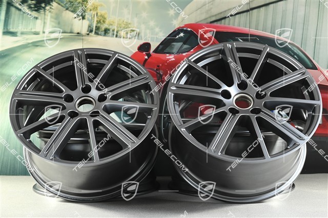 20" Komplet felg Panamera Turbo, 9,5J x 20 ET71 + 10,5J x 20 ET71, Adamantium