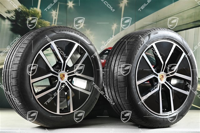 21" koła letnie Cayenne Coupe Aero Design, komplet, felgi 9,5J x 21 ET46 + 11,0J x 21 ET49 + opony letnie Pirelli P Zero 285/45 R21 + 315/40 R21, z czujnikami ciśnienia, około 30km, DOT/rok prod. 2025