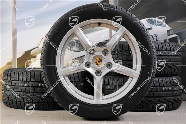 18" Boxster Winterräder Satz, 8J x 18 ET57 + 9J x 18 ET47 + Winterreifen Pirelli Sottozero II 235/45 R18 + 265/45 R18, mit RDK-Sensoren