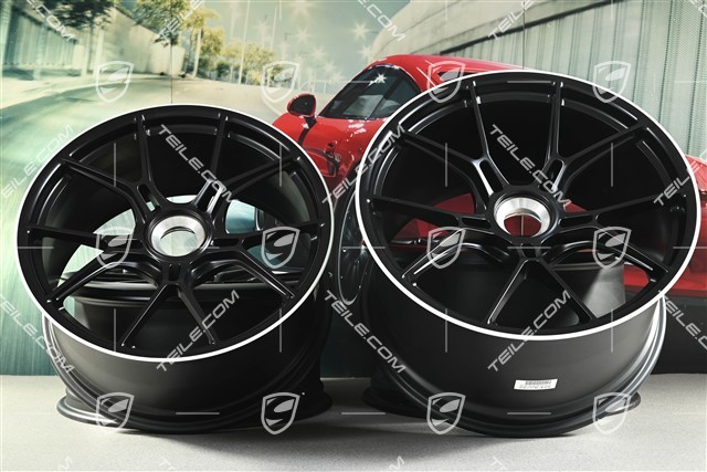 20"+21" GT3 Felgen Satz, 9,5J x 20 ET46 + 12J x 21 ET45, in Schwarz Seidenmatt, Rand in Weiß