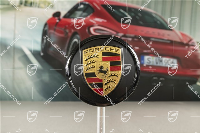 Wheel hub cap, crest coloured, Matte Black/ Glossy black outer ring