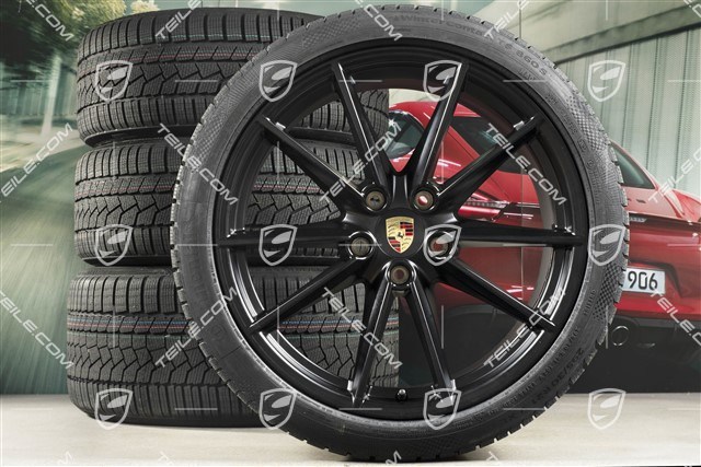 20"+21" koła zimowe Carrera S, komplet, felgi 8,5J x 20 ET53 + 11J x 21 ET66 + opony zimowe Continental 245/35 R20 + 295/30 R21, czarny satynowy mat