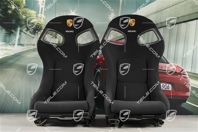 Fotele kubełkowe, czarny welur, z herbem Porsche, L+R