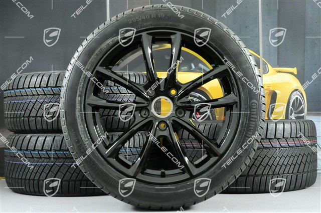 19" Koła zimowe, komplet "Panamera S", felgi 9J x 19 ET64 + 10,5 J x 19 ET62 + NOWE opony zimowe Continental ContiWinterContact PS830 P 265/45 R19 + 295/40 R19, czarny połysk