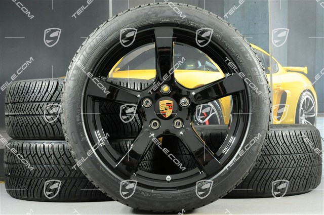 19" Cayman S koła zimowe komplet, felgi 8J x 19 ET57 + 10J x 19 ET45 + NOWE opony zimowe Michelin Pilot Alpin 4: 235/40 R19 + 265/40 R19, czarny połysk